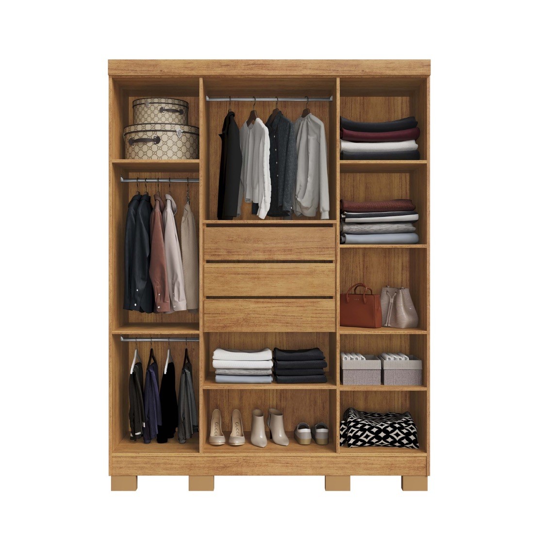 Guarda-roupa Casal Domus 4 Portas de Abrir e 3 Gavetas Rud Rack - Cedro/Areia