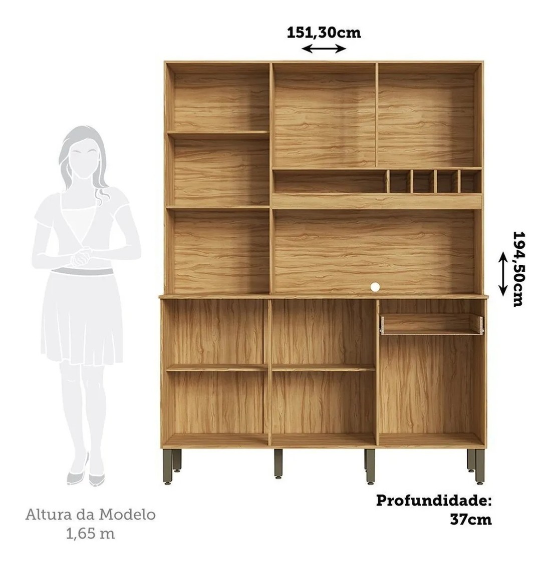 Armário de Cozinha Kit 6 Portas 1 Gaveta em MDF Ronipa Moscato Amendoa/Chumbo Armário de Cozinha Kit 6 Portas 1 Gaveta em MDF Ronipa Moscato Amendoa/Chumbo