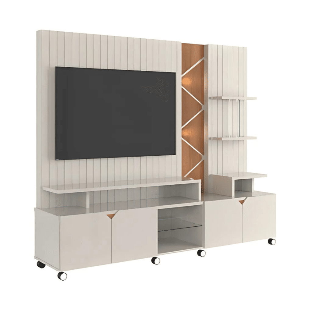 Estante Home TV de até 55 Polegadas com LED Cross cor Off White Perolizado/Jequitiba - Lukaliam Estante Home TV de até 55 Polegadas com LED Cross cor Off White Perolizado/Jequitiba - Lukaliam