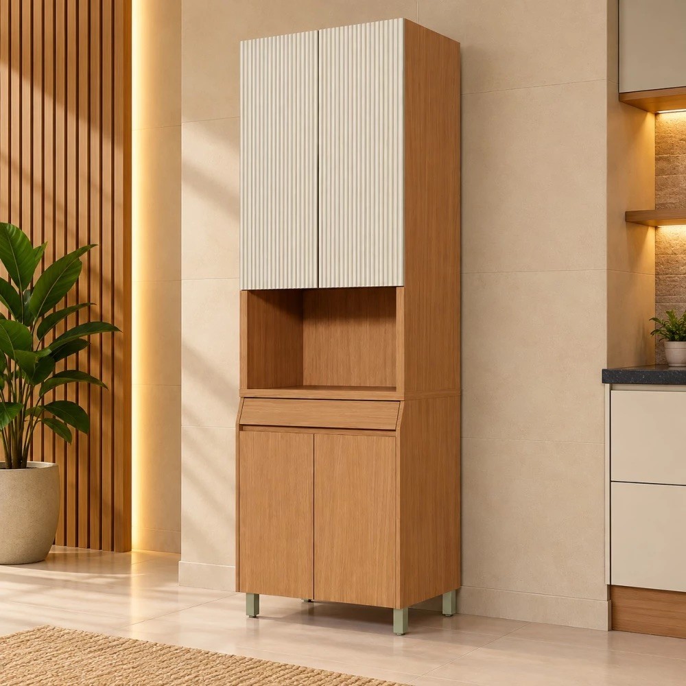 Paneleiro Nesher 4 Portas 1 Gaveta Simone Mendes 70cm - Carvalho/Greige