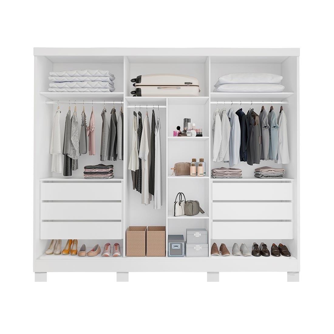 Guarda Roupa Casal Master 240 6 Portas, com Espelho, 100% MDF cor Branco-Nature Bianchi Guarda Roupa Casal Master 240 6 Portas, com Espelho, 100% MDF cor Branco-Nature Bianchi