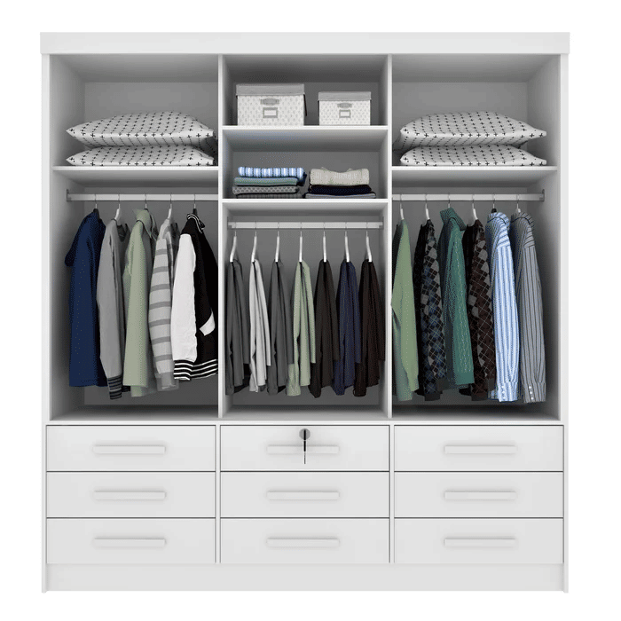 Guarda-Roupa Casal 3 Portas 9 Gavetas Tcil Móveis Chicago Branco Guarda-Roupa Casal 3 Portas 9 Gavetas Tcil Móveis Chicago Branco