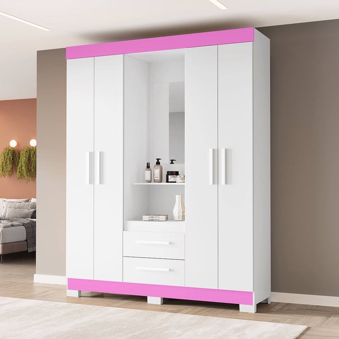 Guarda-roupa Solteiro NT6055 com Espelho 4 Portas 138,5cm Notável - Branco Fosco - Br/Rsfle