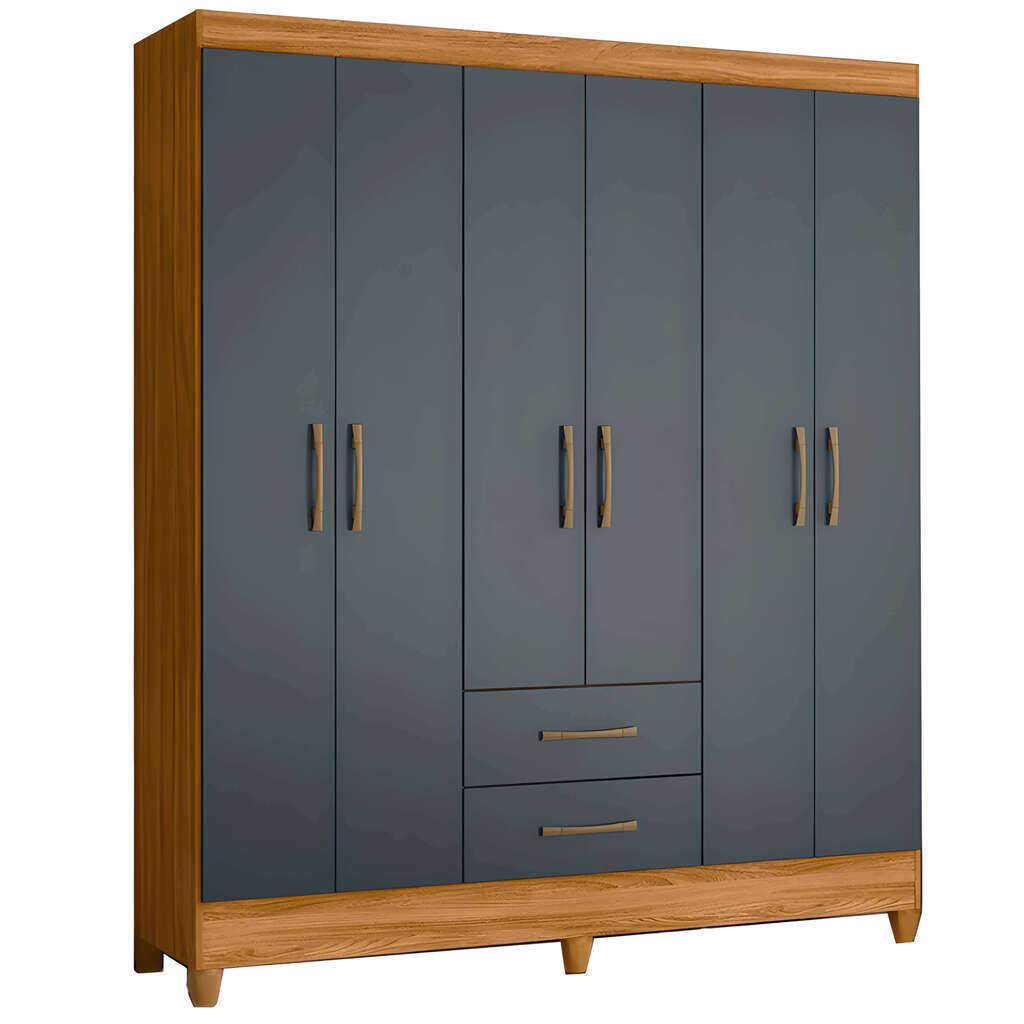 Guarda-Roupa Solteiro 6 Portas Panamá Freijó/Cinza - Moval Guarda-Roupa Solteiro 6 Portas Panamá Freijó/Cinza - Moval