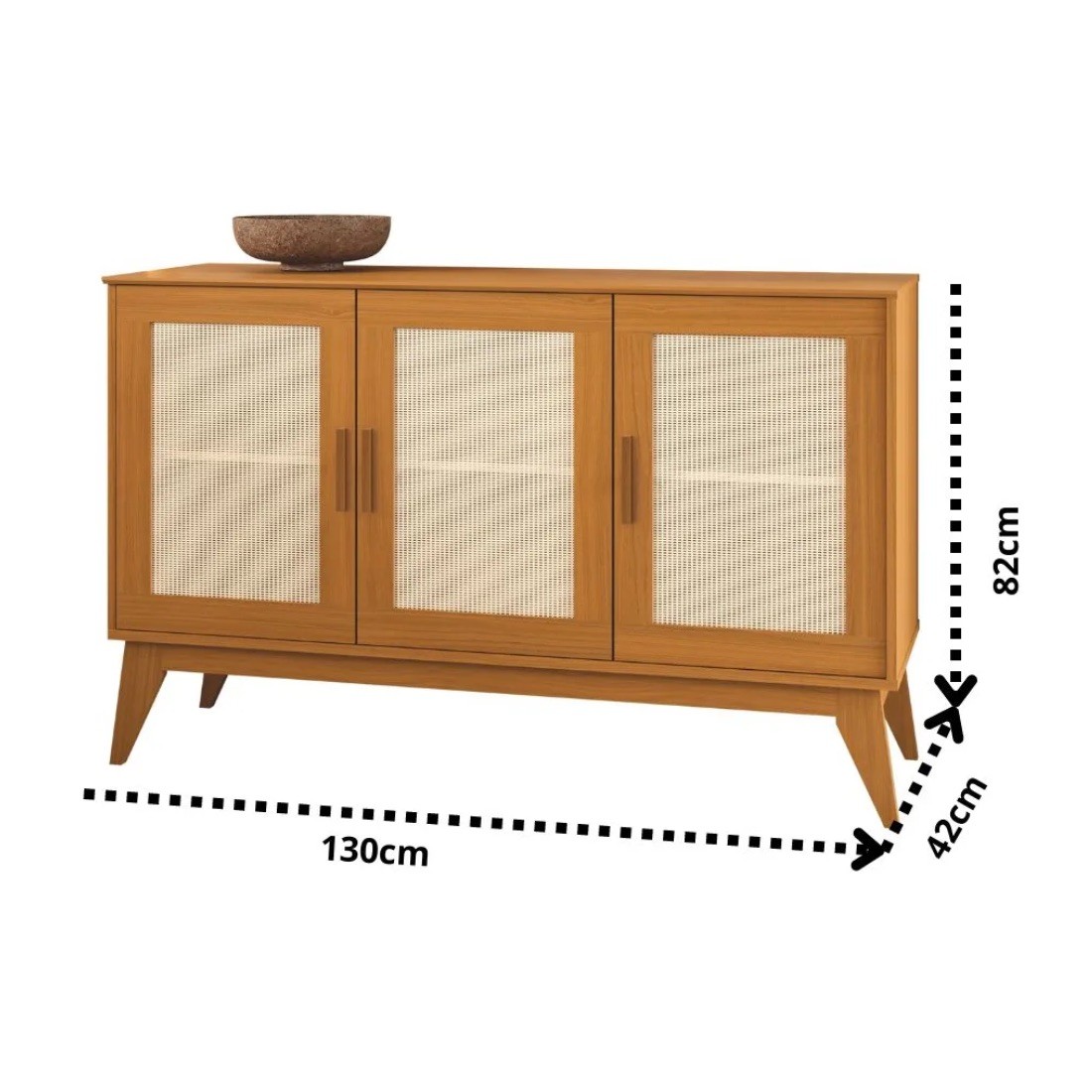 Buffet Aparador Andorra 3 Portas Tela Rattan Cedro/Cedro EDN