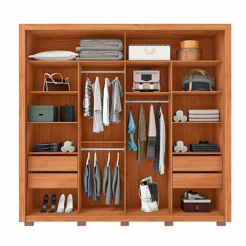 Guarda-Roupa Casal 100% MDF Moviment 2 Portas 4 Gavetas com Espelho Freijó/Off White - Caemmun Guarda-Roupa Casal 100% MDF Moviment 2 Portas 4 Gavetas com Espelho Freijó/Off White - Caemmun