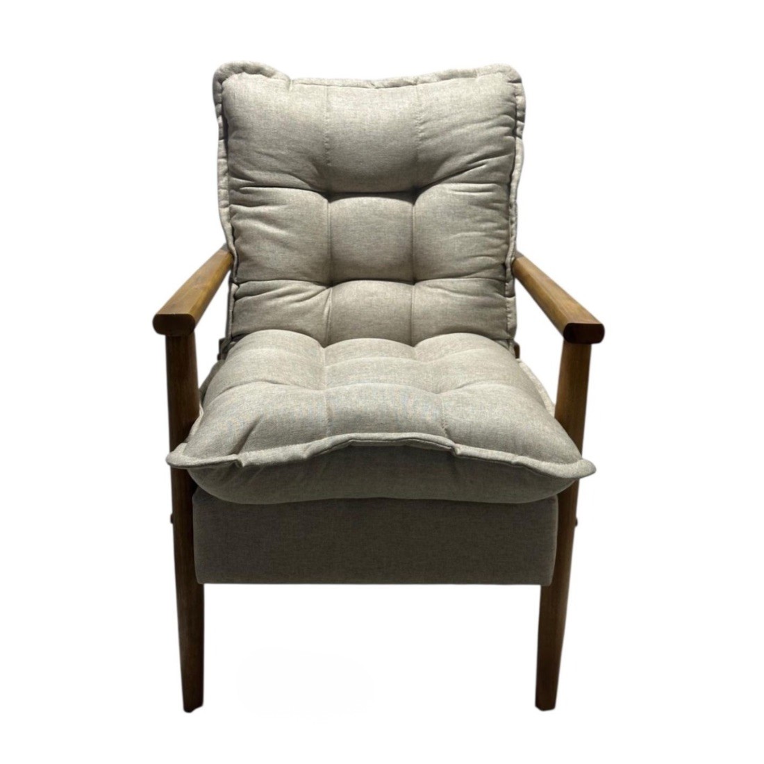 Poltrona Decorativa JF em 100% Fibra Siliconada Pés em Madeira - Tecido 167 Linho Bege