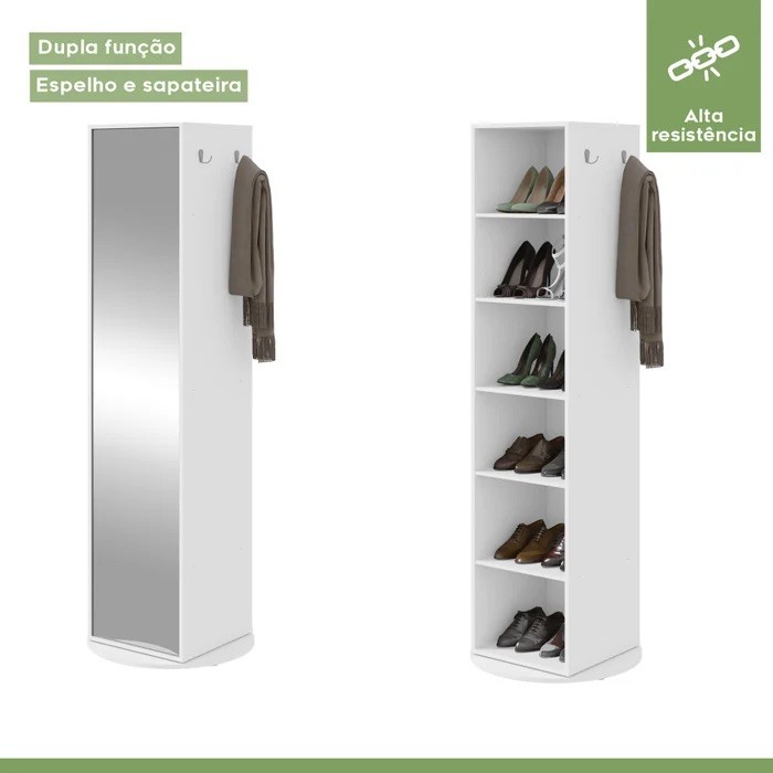 Multiuso Sapateira Esthela com Espelho e Base Giratória – Lopas – Cor Branco Multiuso Sapateira Esthela com Espelho e Base Giratória – Lopas – Cor Branco