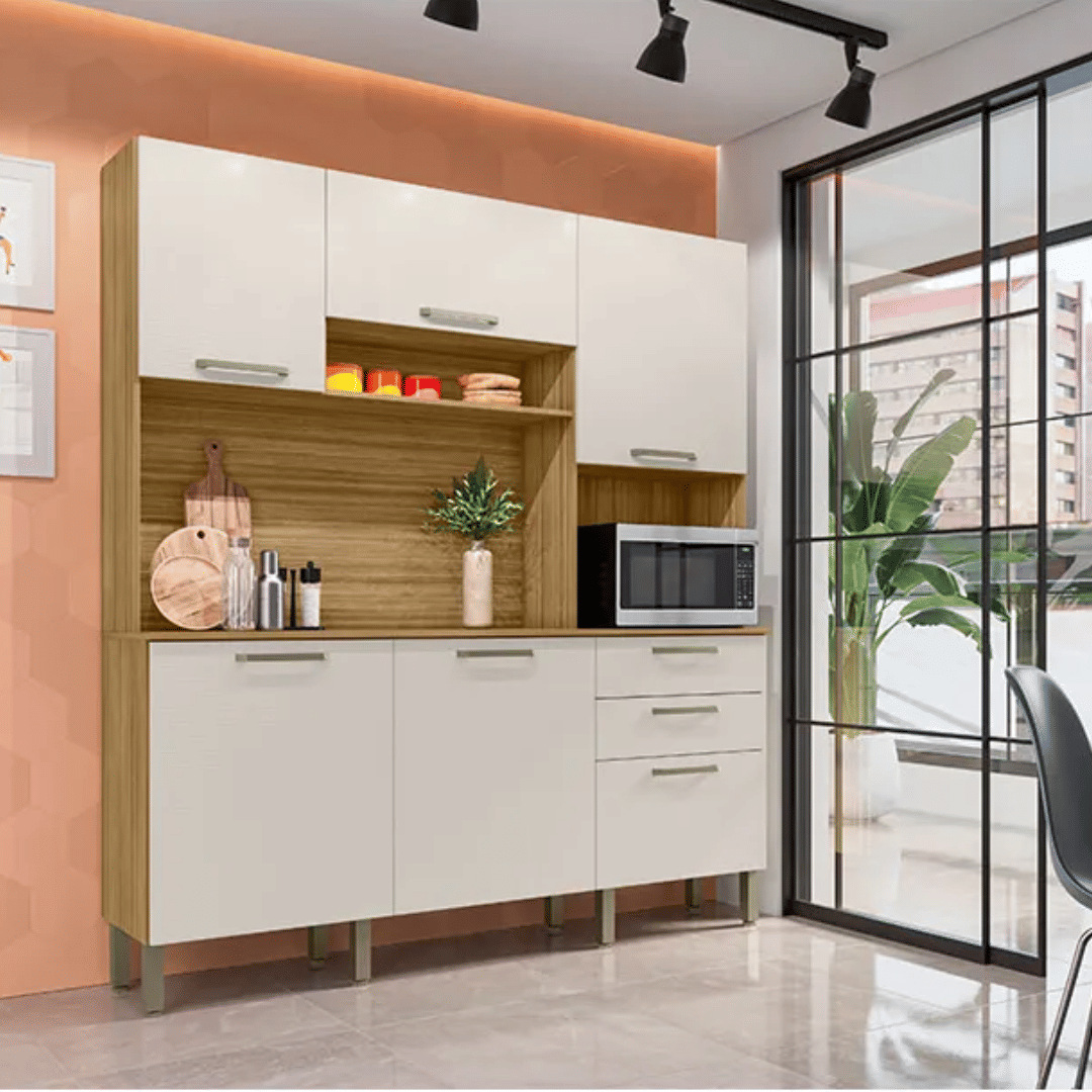 Armário de Cozinha Kit 6 Portas 2 Gavetas Ferrara Kits Paraná Freijo/Soft