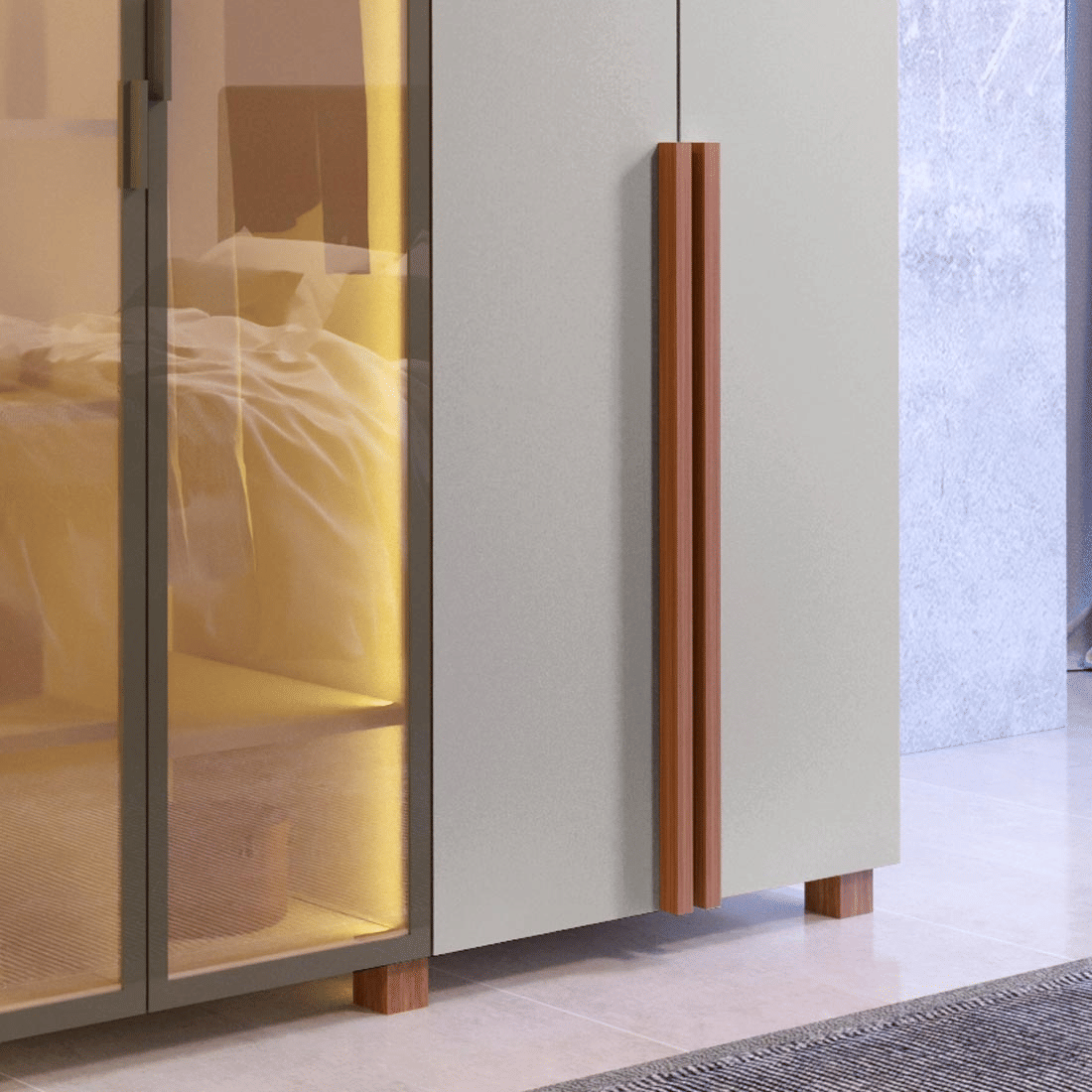 Guarda Roupa 6 Portas Modernita Reflecta com LED Duplex Casal Bom Pastor - Nogal/Bege-acinzentado
