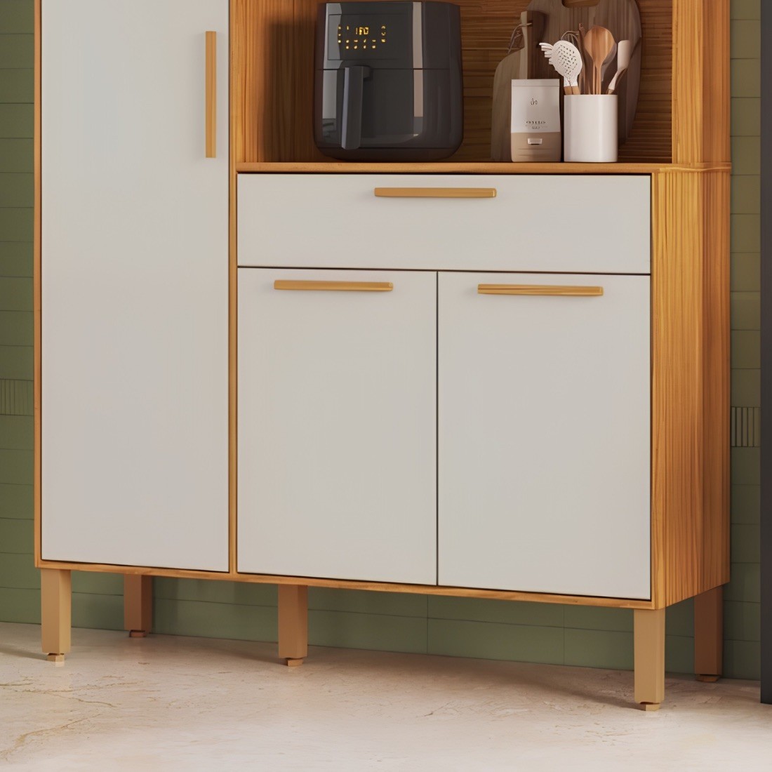 Kit Cozinha 100% MDF Ronipa Sangio 5 Portas 1 Gaveta 120cm - Canela/Off White Kit Cozinha 100% MDF Ronipa Sangio 5 Portas 1 Gaveta 120cm - Canela/Off White
