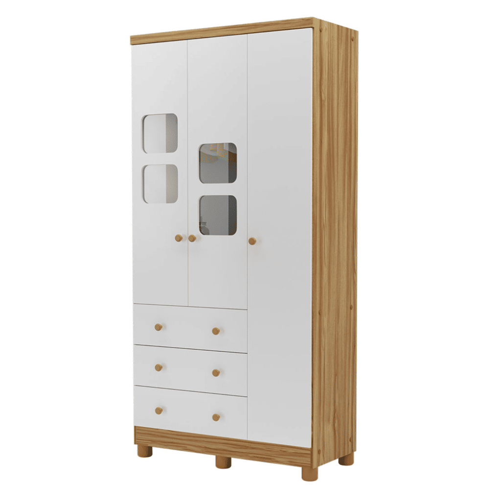 Guarda-Roupa Infantil em MDF 3 Portas Moveis Peroba Uli Amendoa/Branco Guarda-Roupa Infantil em MDF 3 Portas Moveis Peroba Uli Amendoa/Branco