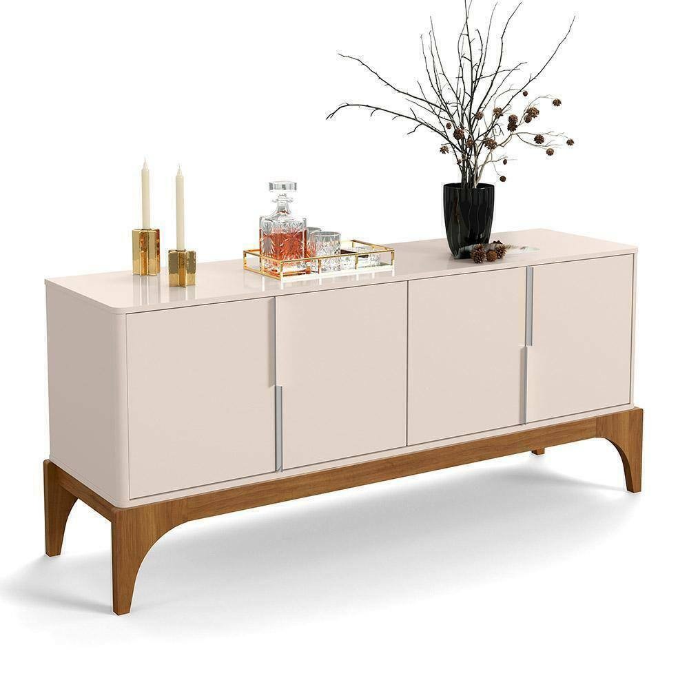 Buffet 4 Portas 168cm com Pés em Madeira Amalfi Off White/Madero Canela - Lukaliam Buffet 4 Portas 168cm com Pés em Madeira Amalfi Off White/Madero Canela - Lukaliam