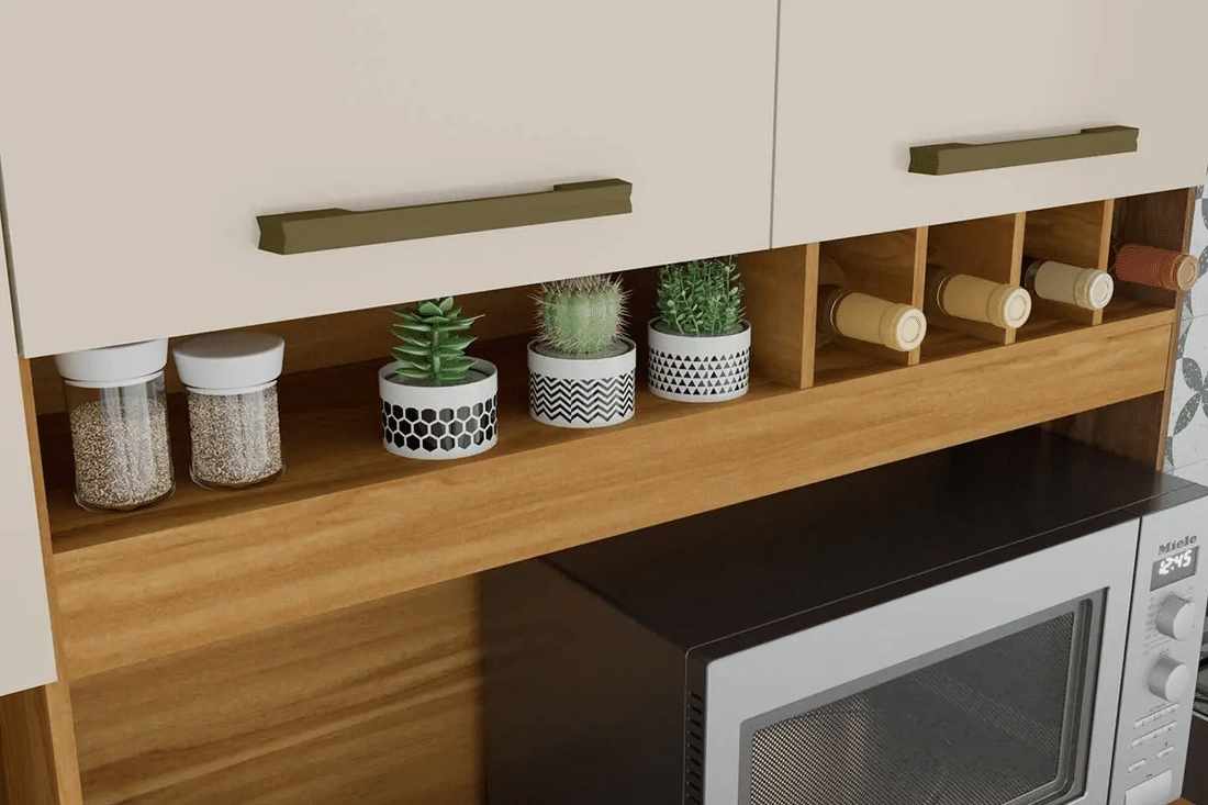 Armário de Cozinha em MDF Kit 6 Portas 1 Gaveta Ronipa Pinot Amendoa/Off White Armário de Cozinha em MDF Kit 6 Portas 1 Gaveta Ronipa Pinot Amendoa/Off White