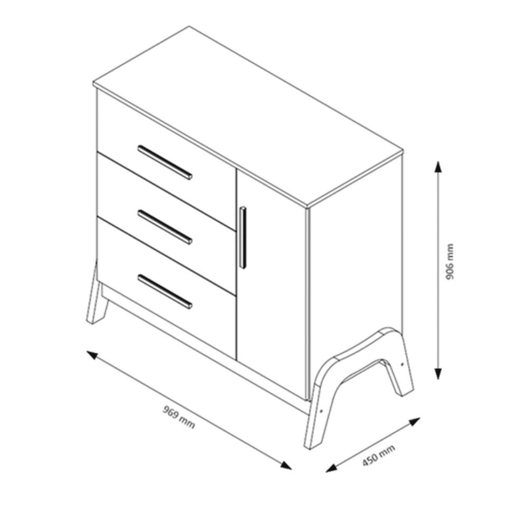 Cômoda Guti 100% MDF, 1 Porta, 3 Gavetas Branco - Peroba Cômoda Guti 100% MDF, 1 Porta, 3 Gavetas Branco - Peroba