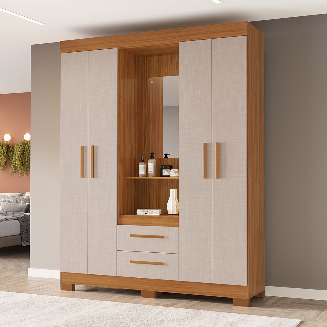 Guarda-roupa Solteiro NT6055 com Espelho 4 Portas Notável - Fre/Ofwh
