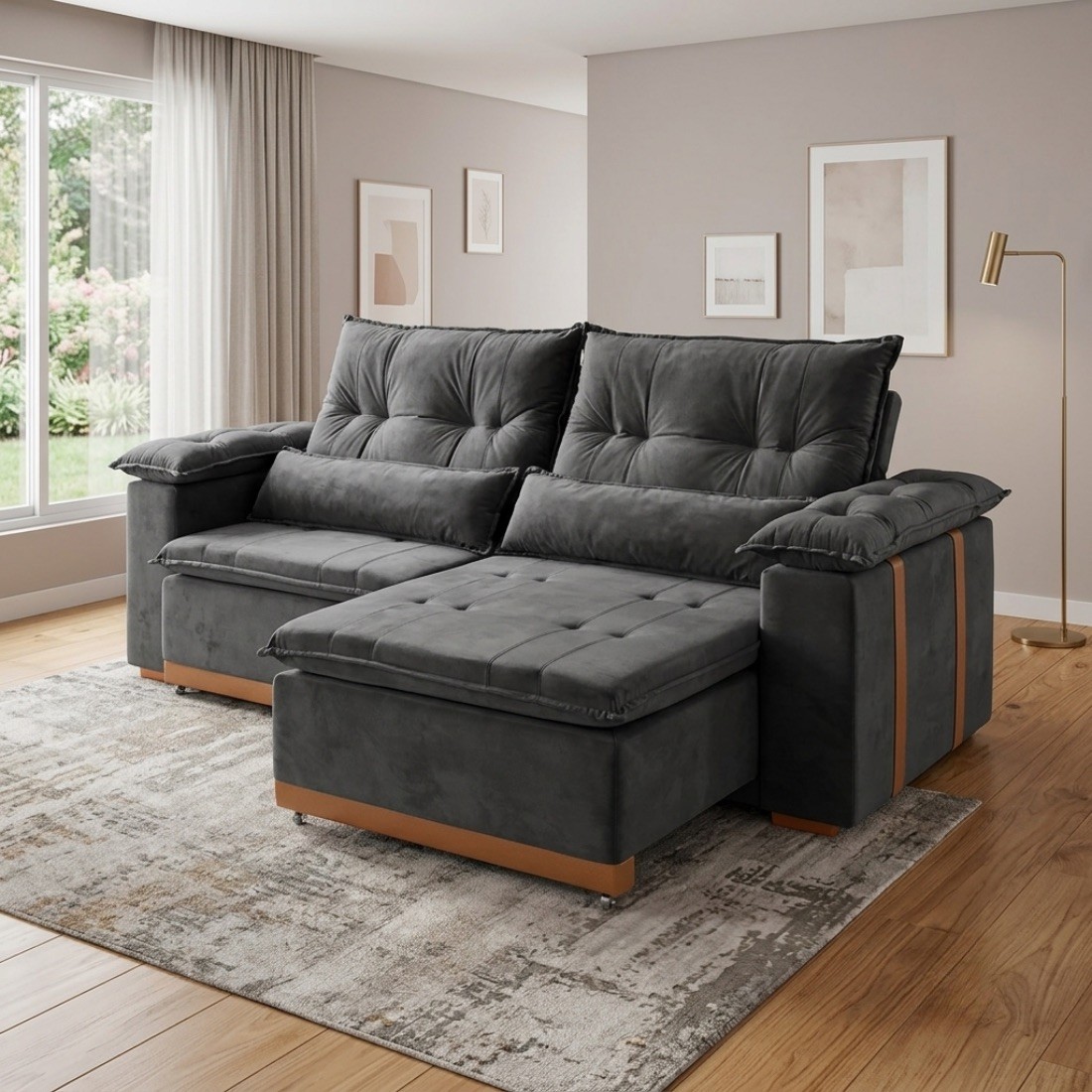 Sofá Retrátil Reclinável Imperador 230cm 2 Modulos  - Cinza