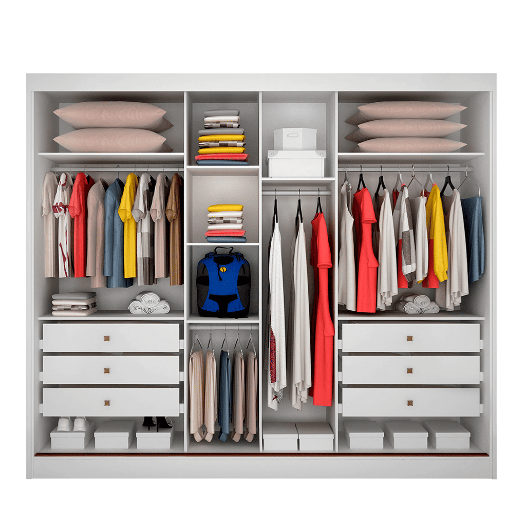 Guarda Roupa Casal com Espelho 3 Portas 6 Gavetas 100% MDF - Sollo-Branco - Novo Horizonte