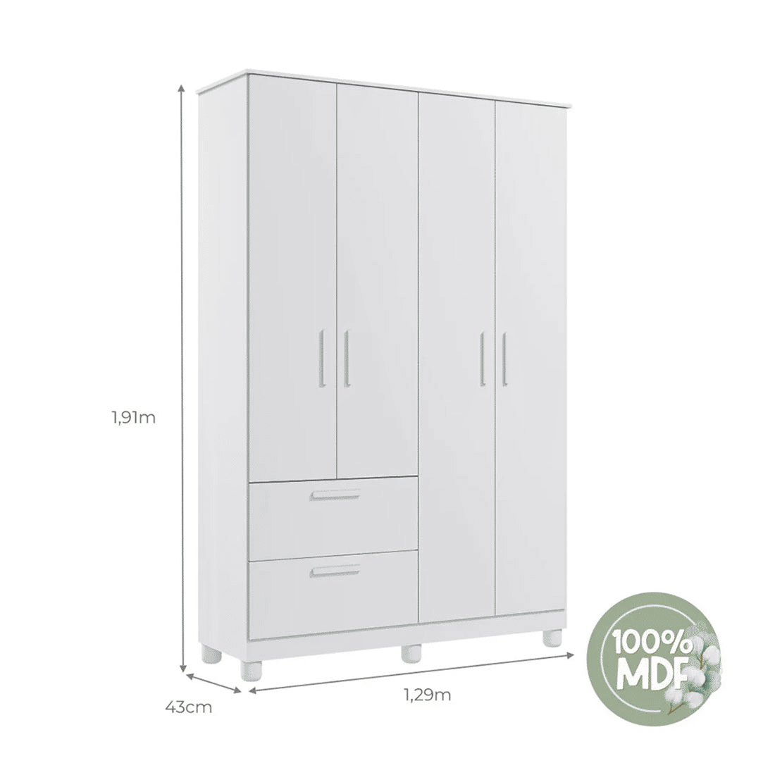 Guarda Roupa 4 Portas Infantil Jujuba 100% MDF Permóbili - Branco Guarda Roupa 4 Portas Infantil Jujuba 100% MDF Permóbili - Branco