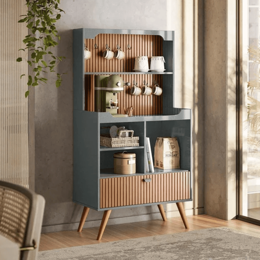 Aparador para Sala Cantinho do Café Rubi 1 Porta 3 Nichos Pés Retrô Cinza Perolizado/Tauari 3D Tauari Lukaliam Aparador para Sala Cantinho do Café Rubi 1 Porta 3 Nichos Pés Retrô Cinza Perolizado/Tauari 3D Tauari Lukaliam