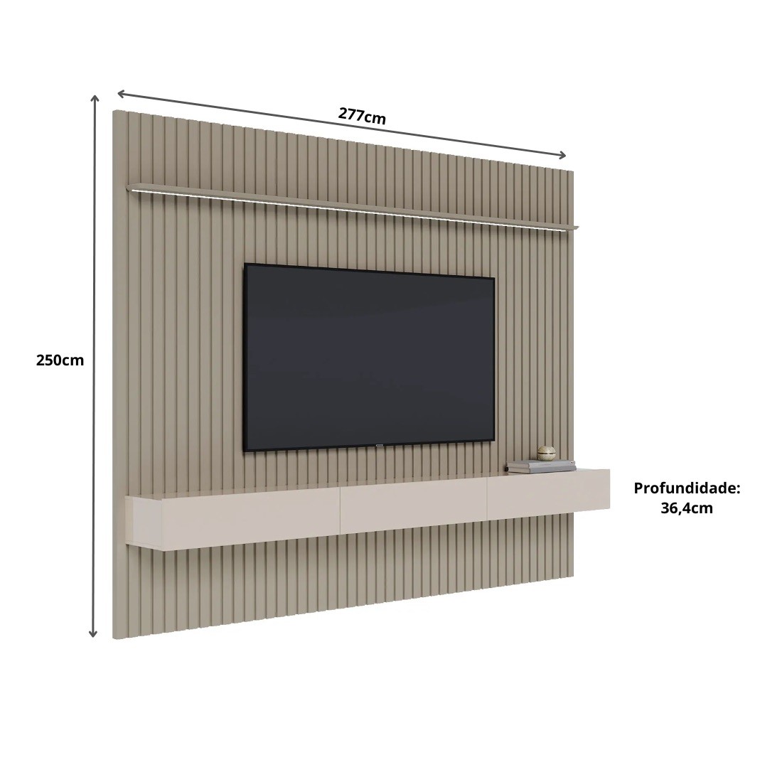 Painel Home Suspenso com Nicho Imcal Ripado Prime 2.8m Imcal Gianduia/Off White 3 Gavetas Prateleira Regulável TV até 80 Painel Home Suspenso com Nicho Imcal Ripado Prime 2.8m Imcal Gianduia/Off White 3 Gavetas Prateleira Regulável TV até 80