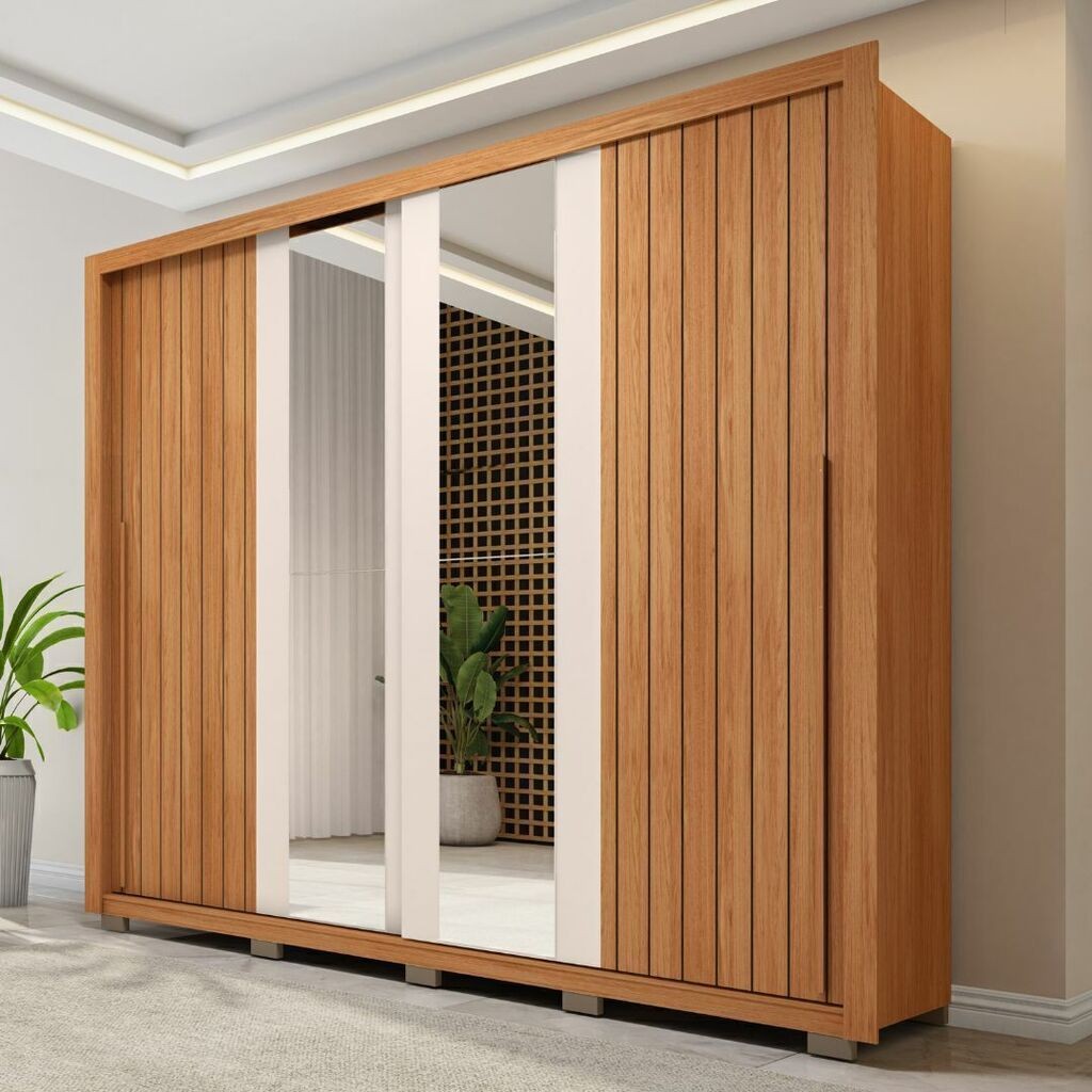 Guarda-Roupa Casal 100% MDF Moviment 2 Portas 4 Gavetas com Espelho Freijó/Off White - Caemmun Guarda-Roupa Casal 100% MDF Moviment 2 Portas 4 Gavetas com Espelho Freijó/Off White - Caemmun