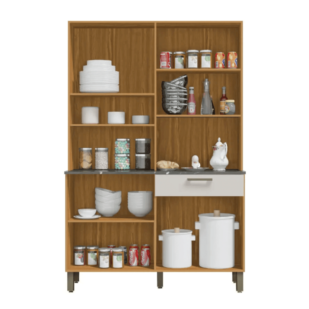 Armário de Cozinha Kit 8 Portas 1 Gaveta em MDF Ronipa Tannat Amendoa/Off White Armário de Cozinha Kit 8 Portas 1 Gaveta em MDF Ronipa Tannat Amendoa/Off White