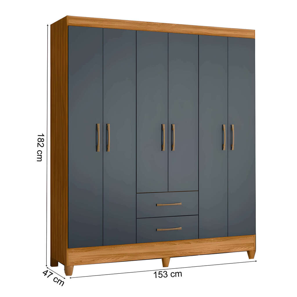Guarda-Roupa Solteiro 6 Portas Panamá Freijó/Cinza - Moval Guarda-Roupa Solteiro 6 Portas Panamá Freijó/Cinza - Moval