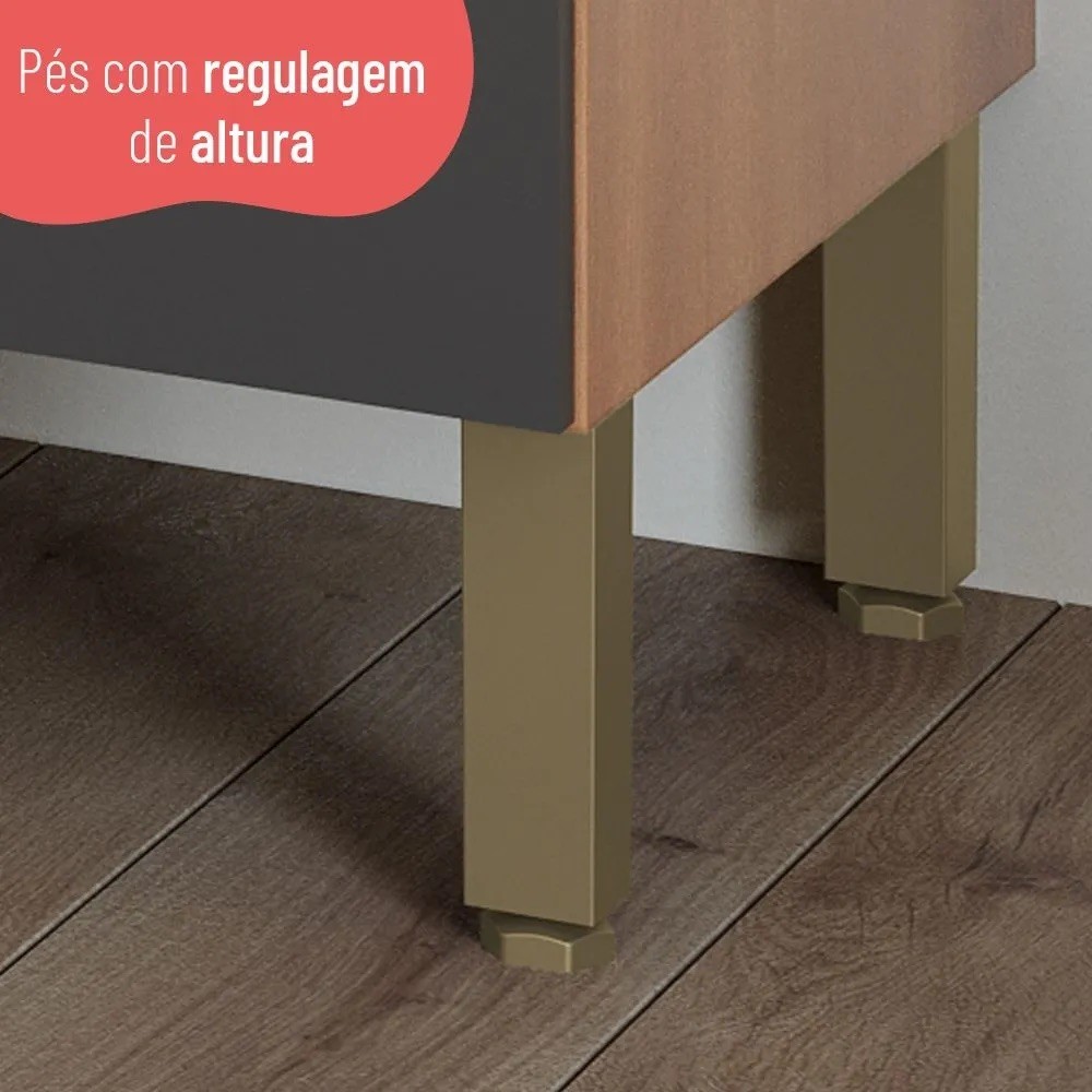 Balcão de Cozinha para Pia 120 cm 2 Portas 3 Gavetas Freijó/Grafite Macadâmia - Telasul Balcão de Cozinha para Pia 120 cm 2 Portas 3 Gavetas Freijó/Grafite Macadâmia - Telasul