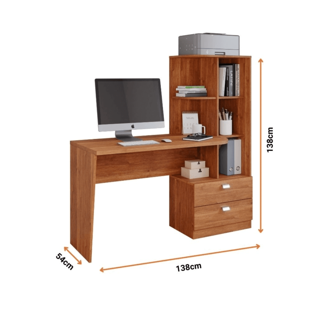 Escrivaninha/Mesa de Computador 2 Gavetas com Prateleiras Permobili Elisa Cinamomo Escrivaninha/Mesa de Computador 2 Gavetas com Prateleiras Permobili Elisa Cinamomo