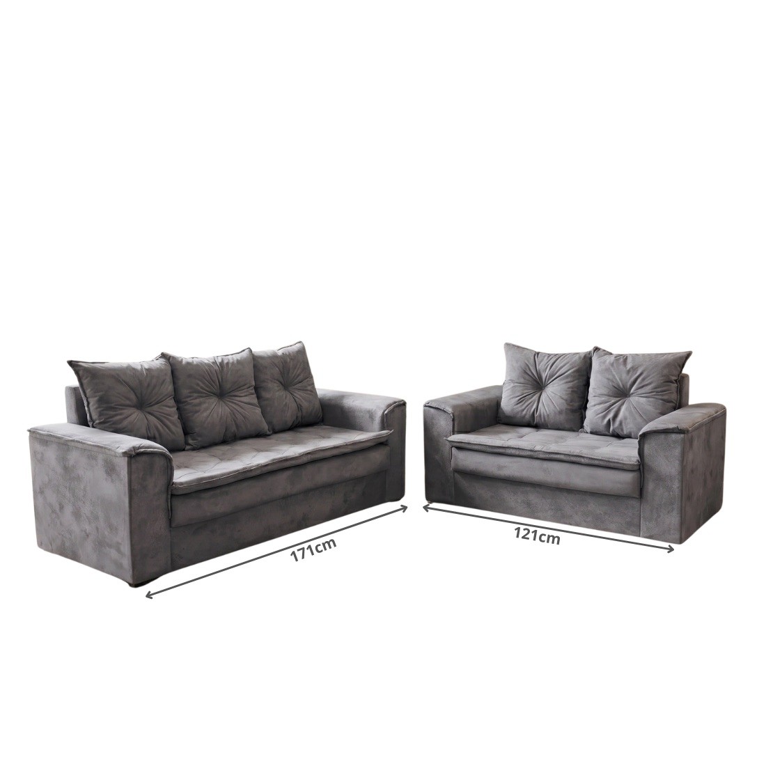 Conjunto de Sofá 3 e 2 Lugares Malu Estofados Delta - Grafite Conjunto de Sofá 3 e 2 Lugares Malu Estofados Delta - Grafite