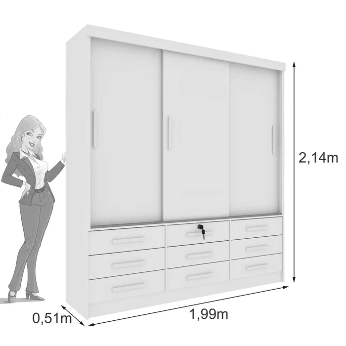 Guarda-Roupa Casal 3 Portas 9 Gavetas Tcil Móveis Chicago Branco Guarda-Roupa Casal 3 Portas 9 Gavetas Tcil Móveis Chicago Branco