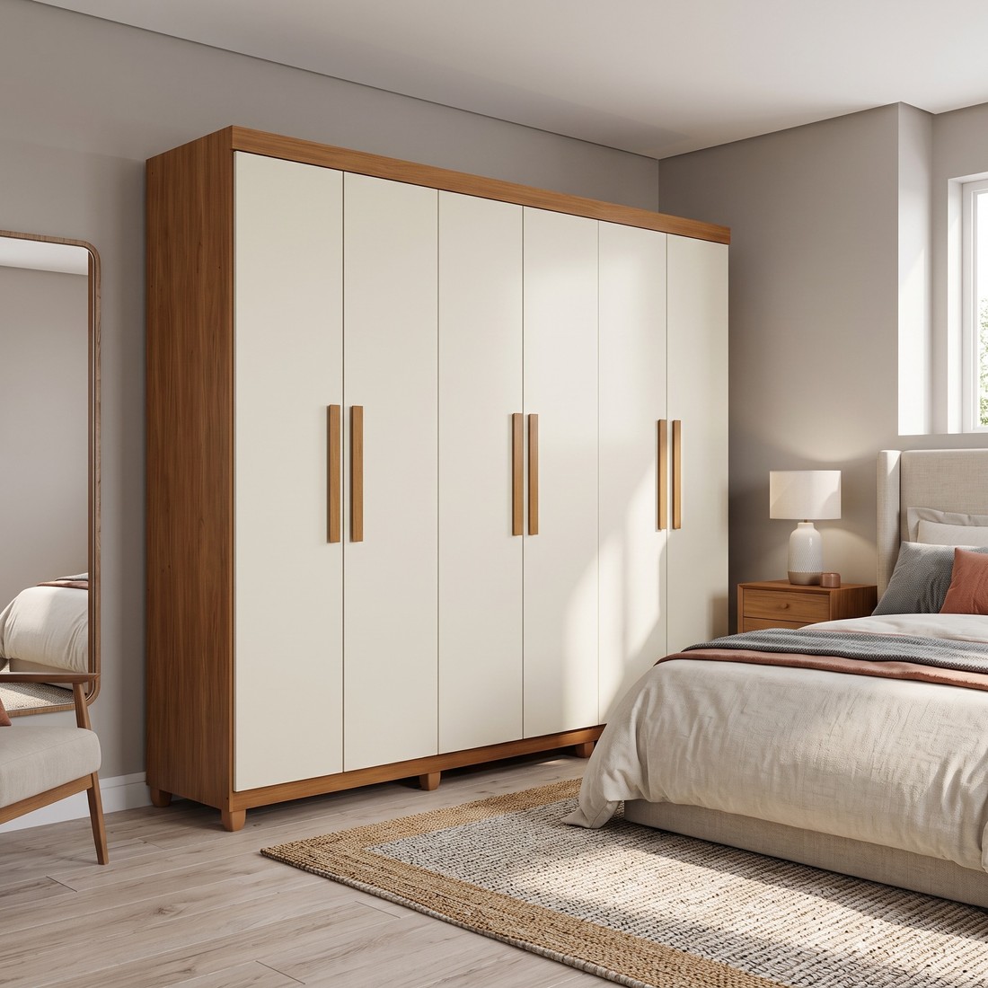 Guarda-roupa Portugal 100% MDF 6 Portas Prime Cinamomo/Arena Off White Imop