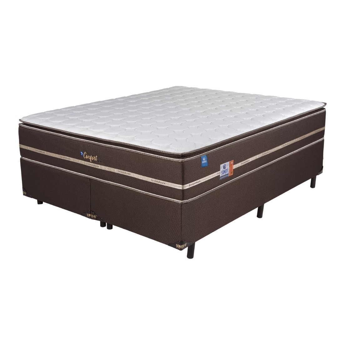 Conjunto Base Box + Colchão Molas Ensacadas King Size 193x203x62 Sonos Confort In Brown Conjunto Base Box + Colchão Molas Ensacadas King Size 193x203x62 Sonos Confort In Brown