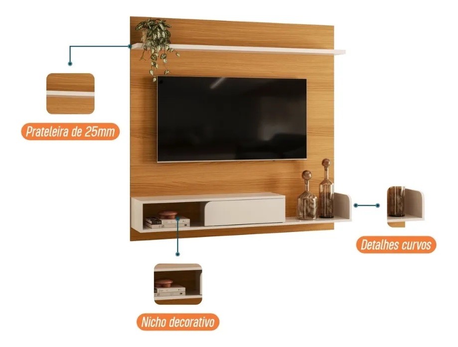 Painel para TV até 55 Polegadas Suspenso Evo 1.36 HB Móveis - Cinamomo/Off White Painel para TV até 55 Polegadas Suspenso Evo 1.36 HB Móveis - Cinamomo/Off White