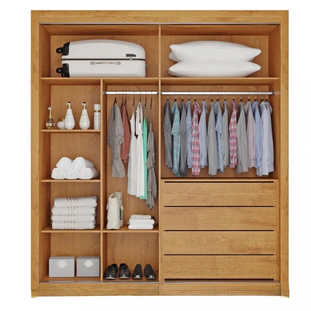 Guarda-roupa 2 Portas 4 Gavetas Lugano 180cm Europa 100% MDF - Peroba/Off White