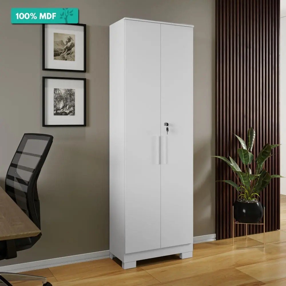 Armário Multiuso 2 Portas em MDF com Chave e Pés Ronipa Bordo Branco Armário Multiuso 2 Portas em MDF com Chave e Pés Ronipa Bordo Branco