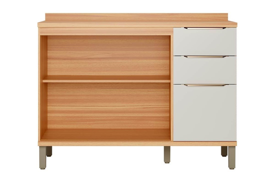 Balcão de Cozinha 100% MDF Sauvignon 2 Portas e 3 Gavetas p/ Pia c/Tampo 120cm Amendoa/Off White - Ronipa Balcão de Cozinha 100% MDF Sauvignon 2 Portas e 3 Gavetas p/ Pia c/Tampo 120cm Amendoa/Off White - Ronipa