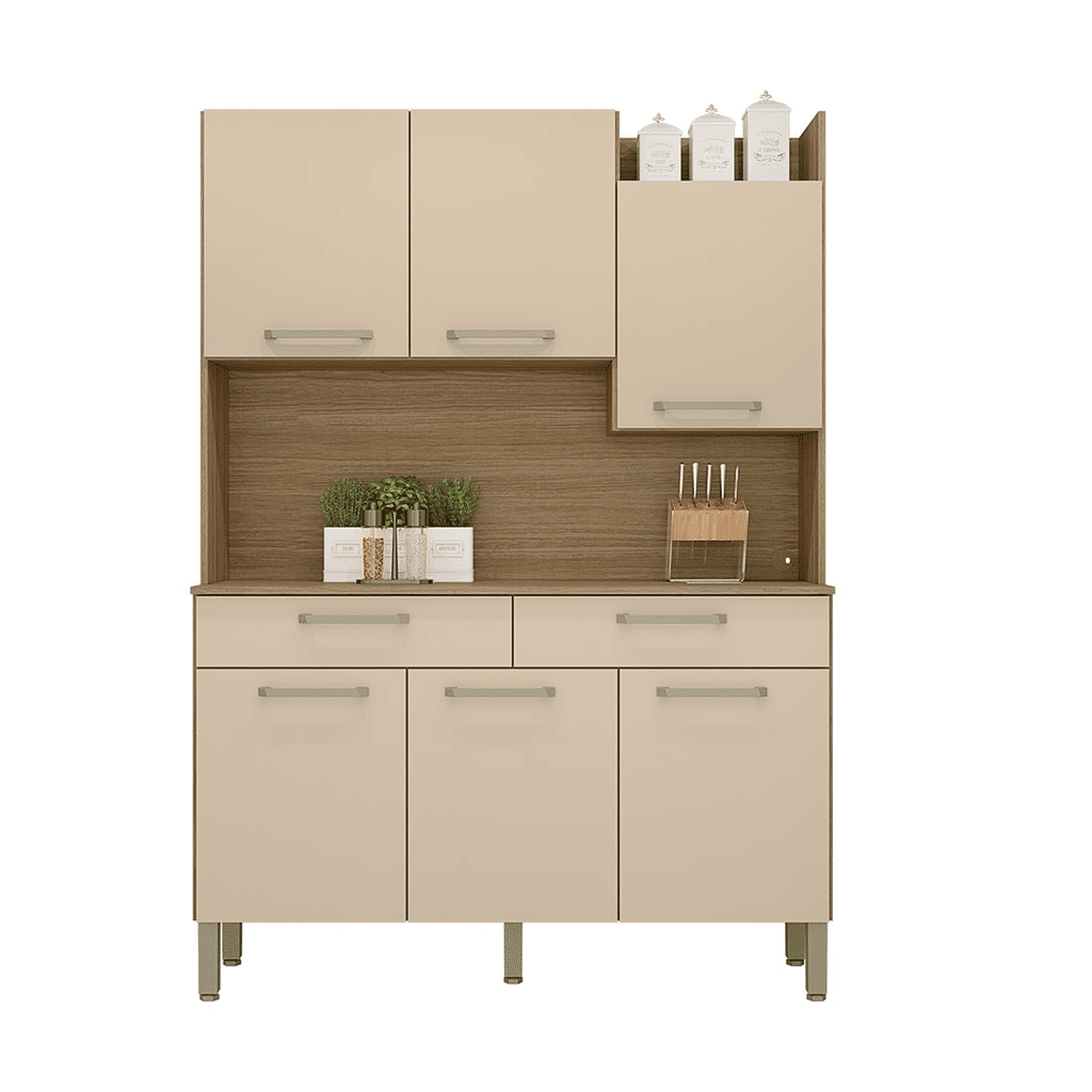 Armário de Cozinha Kit 6 Portas 2 Gaveta Modena Freijo/Vanila - Kits Paraná Armário de Cozinha Kit 6 Portas 2 Gaveta Modena Freijo/Vanila - Kits Paraná