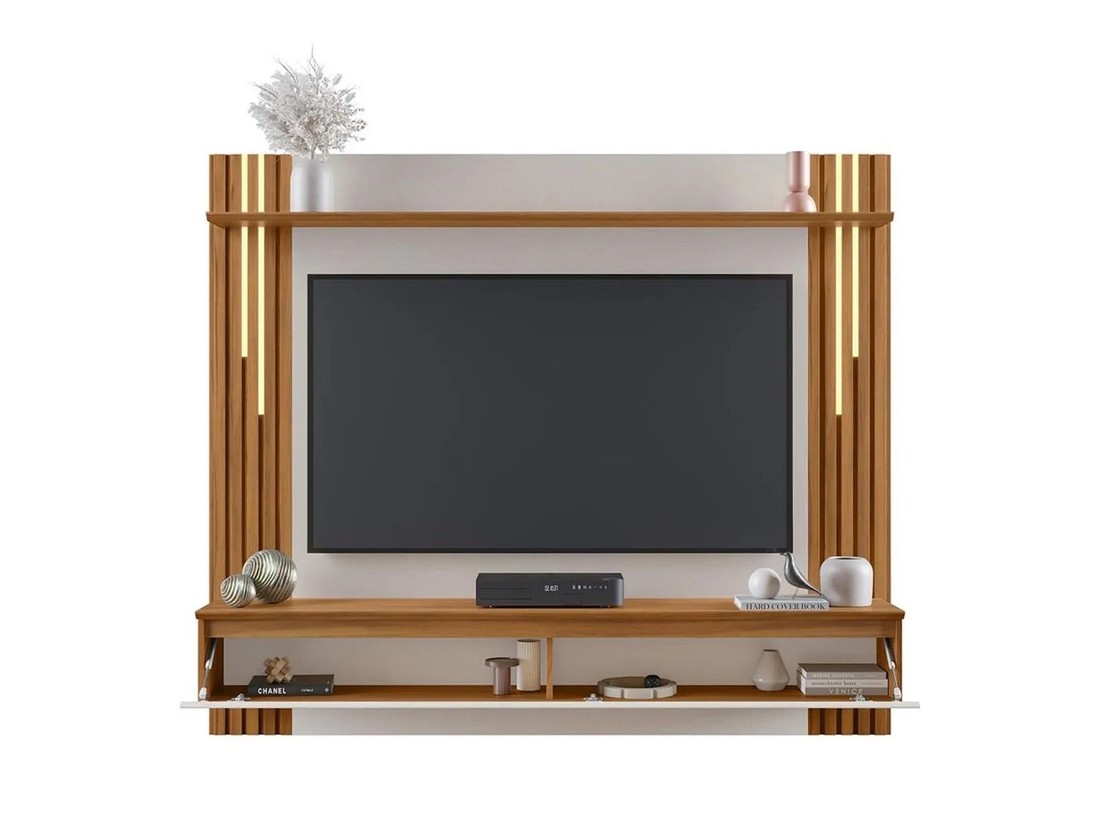 Painel Ripado para TV até 65 Polegadas com LED 1 Porta NT 1345 Off white / Freijo - Notável Móveis Painel Ripado para TV até 65 Polegadas com LED 1 Porta NT 1345 Off white / Freijo - Notável Móveis