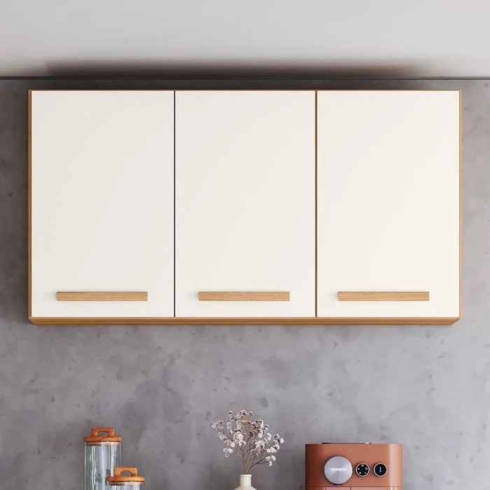 Armário Aéreo de Cozinha 3 Portas Nicioli Intenza 120 cm - Freijó/Off White Armário Aéreo de Cozinha 3 Portas Nicioli Intenza 120 cm - Freijó/Off White