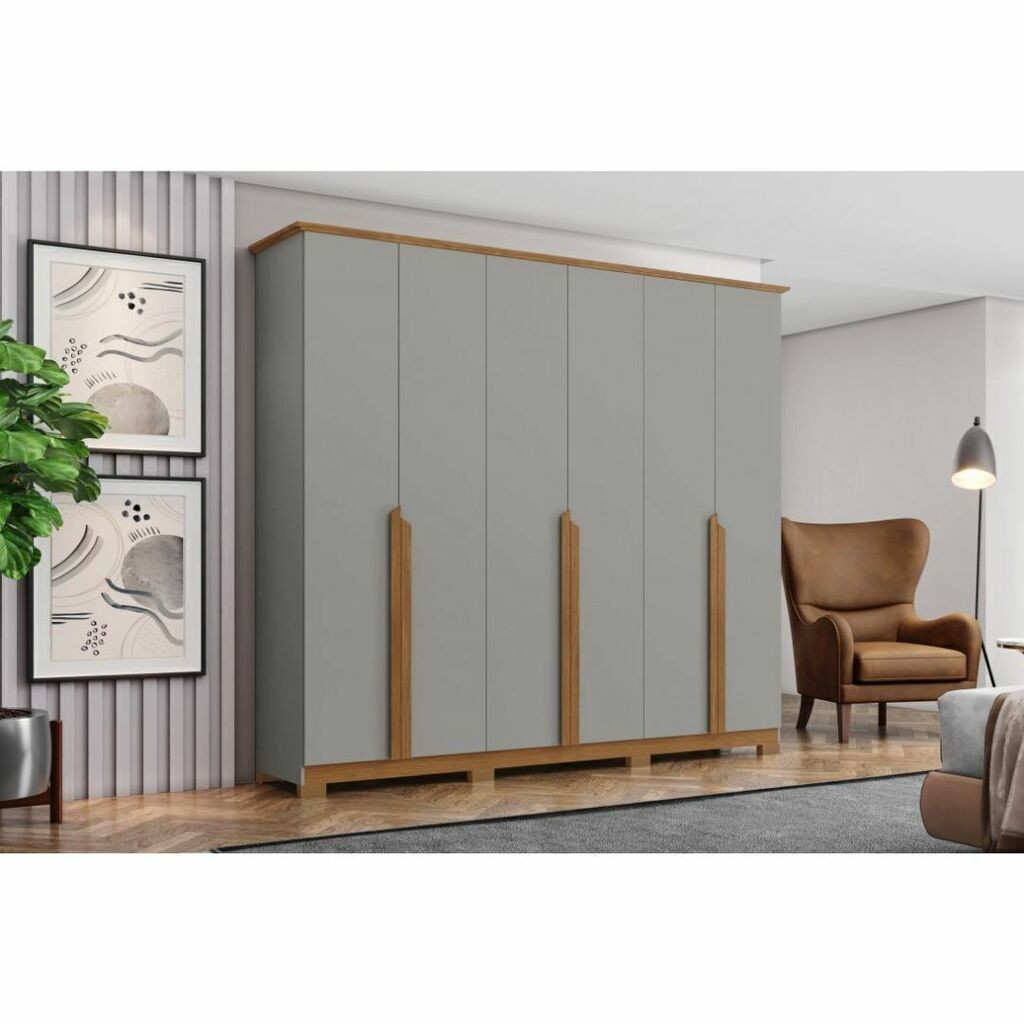 Guarda-roupa Casal Andreas 6 Portas Cinza/Nature - Henn Guarda-roupa Casal Andreas 6 Portas Cinza/Nature - Henn