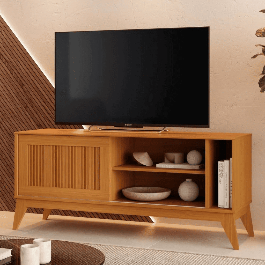 Rack para TV até 55 polegadas 1 Porta de Correr EDN Aruba - Cedro  Rack para TV até 55 polegadas 1 Porta de Correr EDN Aruba - Cedro