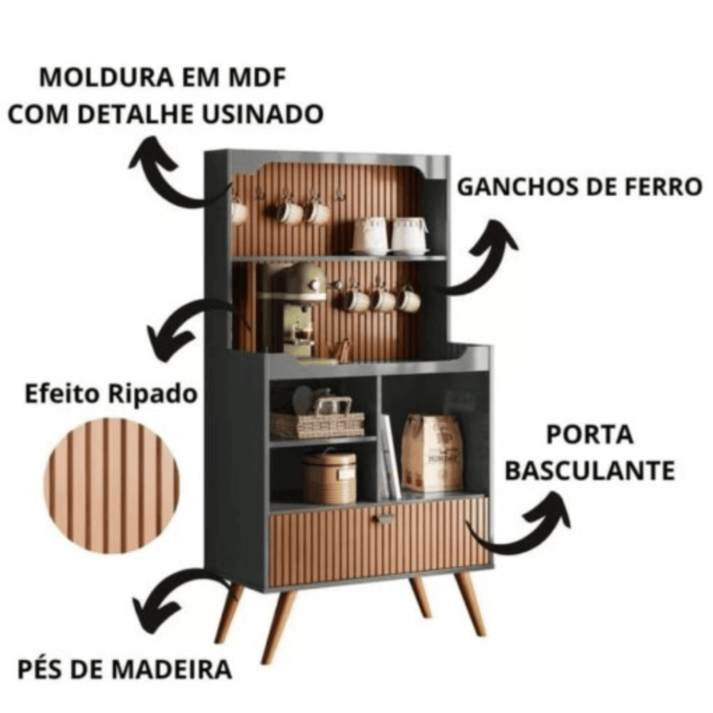 Aparador para Sala Cantinho do Café Rubi 1 Porta 3 Nichos Pés Retrô Cinza Perolizado/Tauari 3D Tauari Lukaliam Aparador para Sala Cantinho do Café Rubi 1 Porta 3 Nichos Pés Retrô Cinza Perolizado/Tauari 3D Tauari Lukaliam