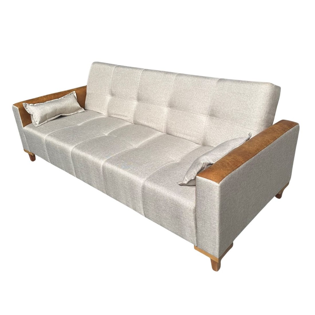 Sofá Cama Assento 10cm Espuma 2.06m Molas Bonel Bege Linho - Movelart Sofá Cama Assento 10cm Espuma 2.06m Molas Bonel Bege Linho - Movelart