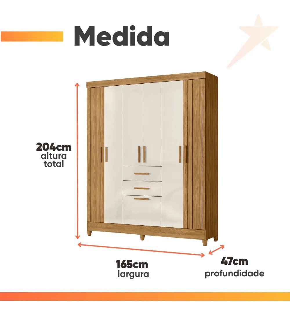 Guarda Roupa Casal Malta com 7 Portas e 2 Gavetas Freijó/ Off White - Moval Moveis