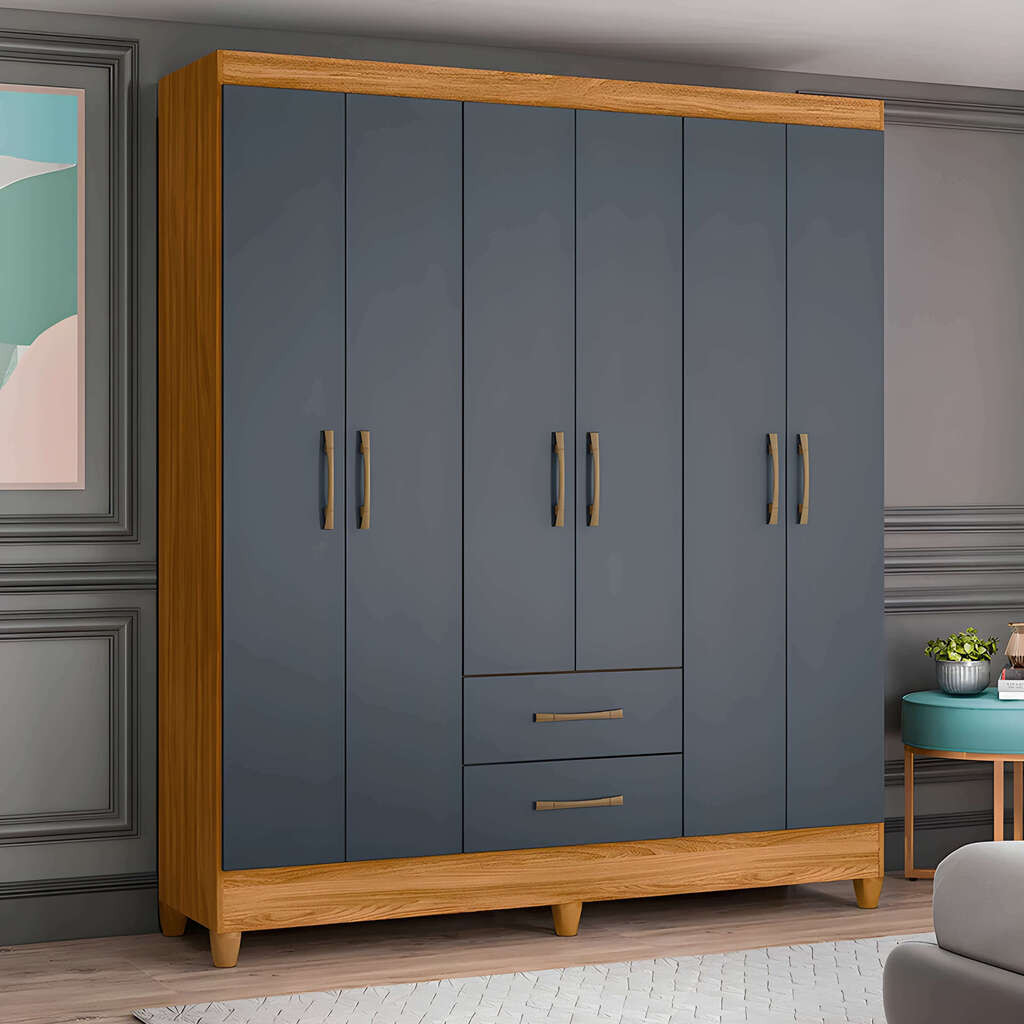Guarda-Roupa Solteiro 6 Portas Panamá Freijó/Cinza - Moval Guarda-Roupa Solteiro 6 Portas Panamá Freijó/Cinza - Moval