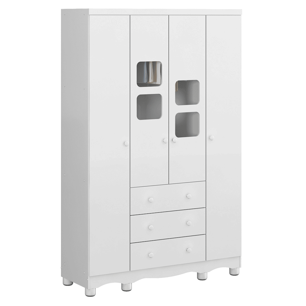 Guarda-Roupa Infantil 4 Portas em MDF Moveis Peroba Uli Branco Guarda-Roupa Infantil 4 Portas em MDF Moveis Peroba Uli Branco
