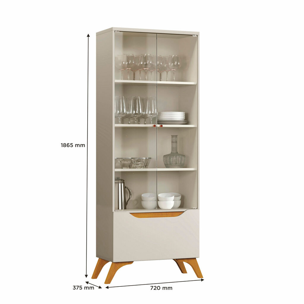 Cristaleira 2 Portas de Vidro 1 Gaveta Atenas Off White/Naturalle - Mavaular Cristaleira 2 Portas de Vidro 1 Gaveta Atenas Off White/Naturalle - Mavaular