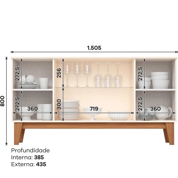Buffet Aparador Eiffel 4 Portas Henn Off White/Nature - Ripado e Vidro Buffet Aparador Eiffel 4 Portas Henn Off White/Nature - Ripado e Vidro
